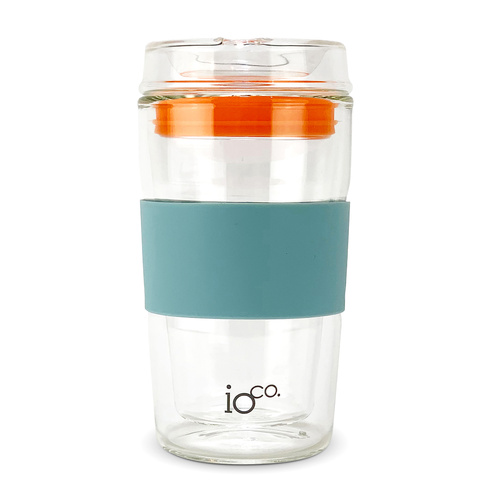 IOco 12oz Reusable Glass Coffee Travel Cup  - Ocean Blue | Kumquat Orange Seal