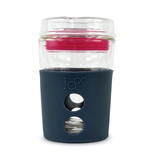 IOco 8oz Eco Glass Coffee Travel Cup - Denim | Hot Pink Seal