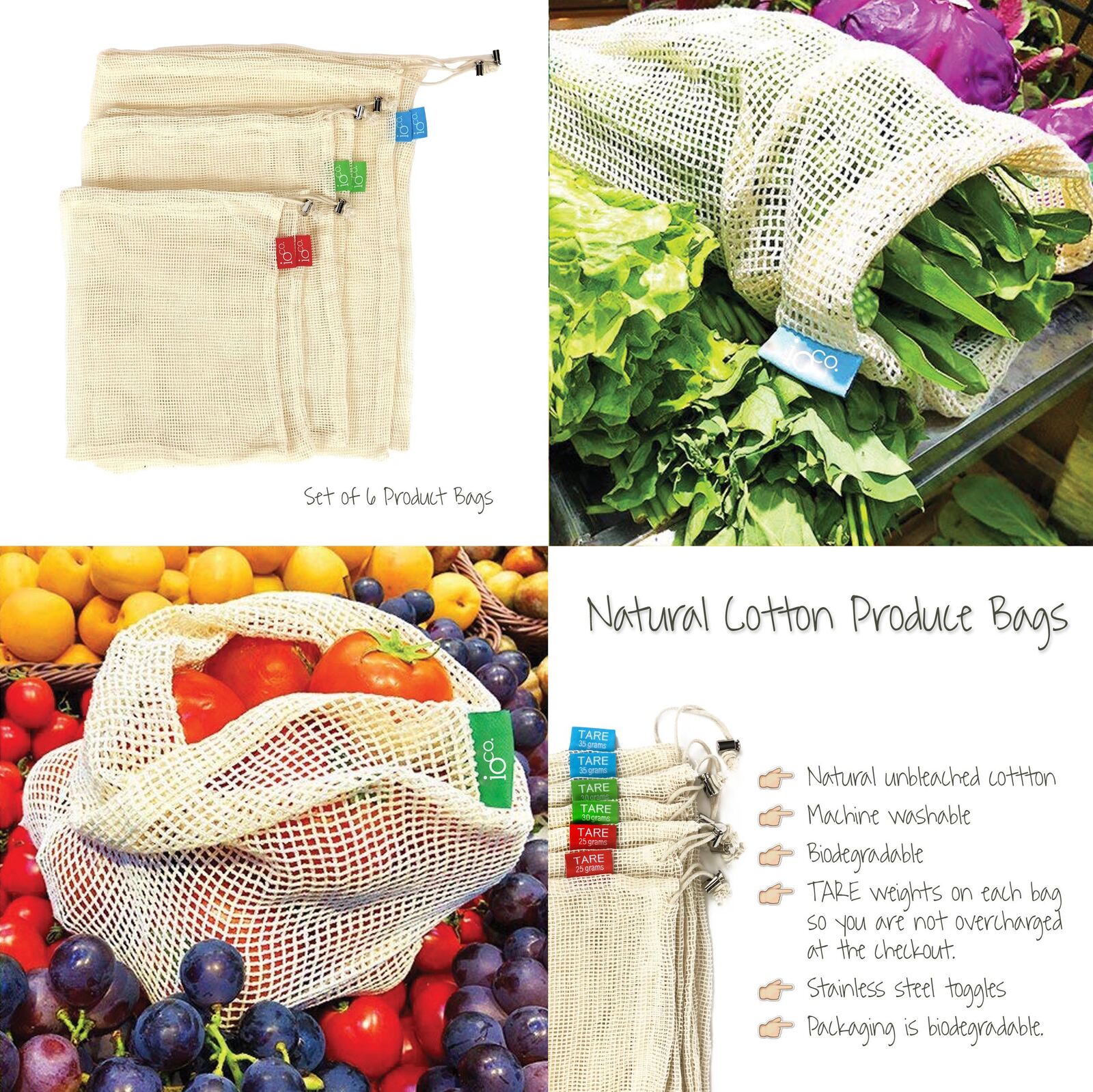 Natural Unbleached Cotton Food Bags (Pack of 6)