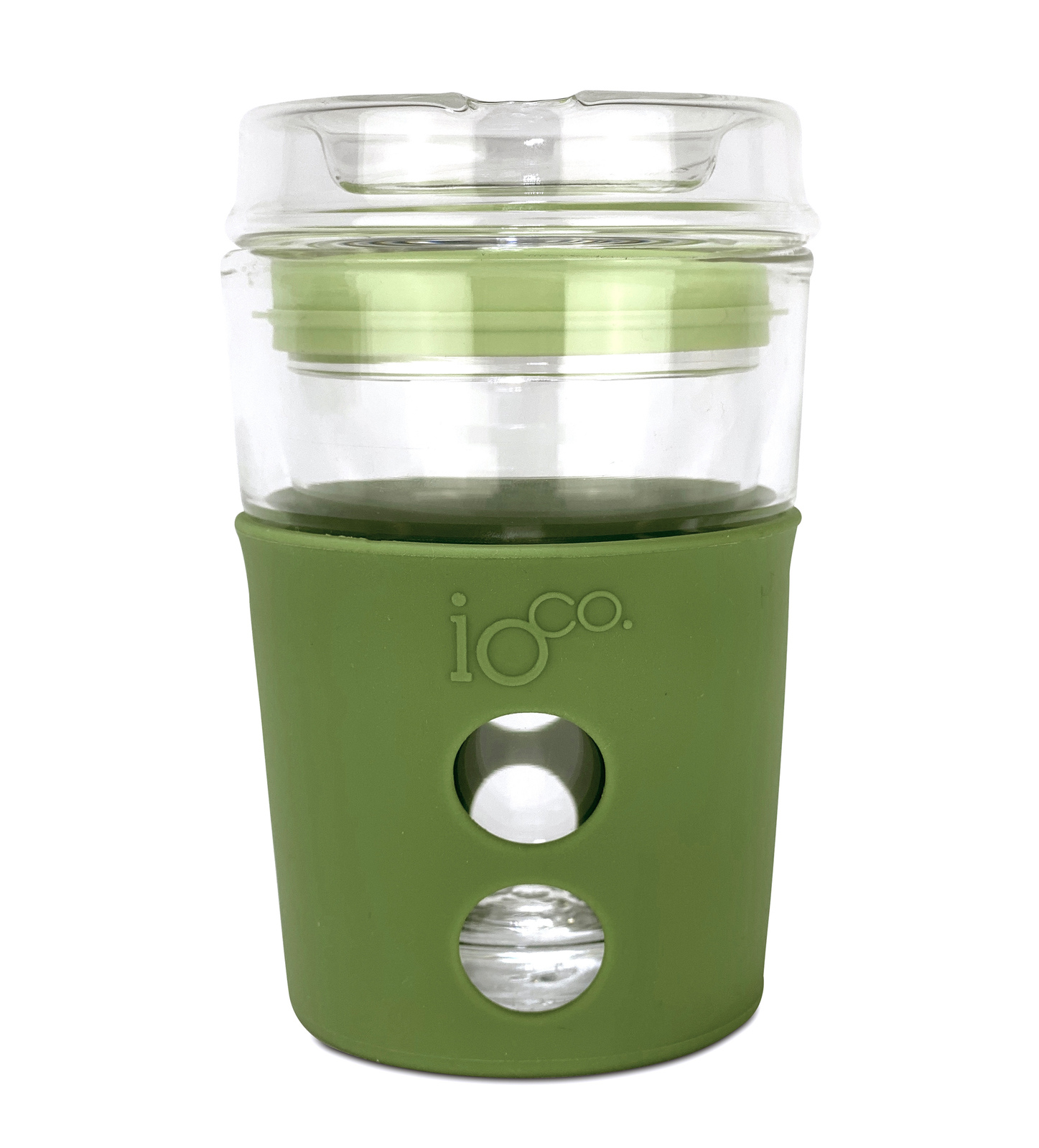 IOco 8oz Eco Glass Coffee Travel Cup Olive Green with Fluro Green Seal