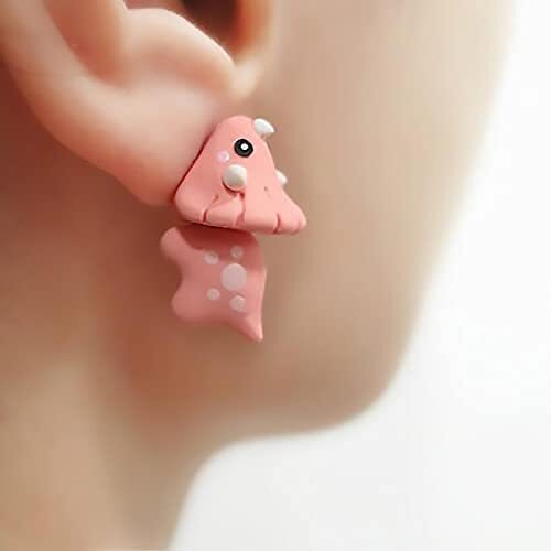 Animal Cartoon Earrings - Pink Dinosaur