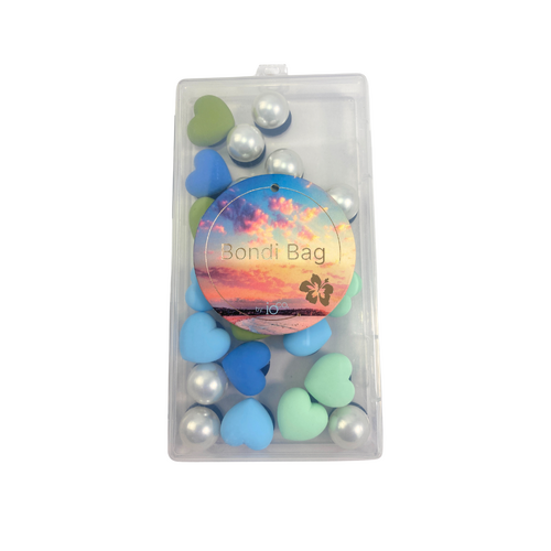 Bondi Bag | Bling Box (24 buttons) - Winter Blue Hearts and Pearls