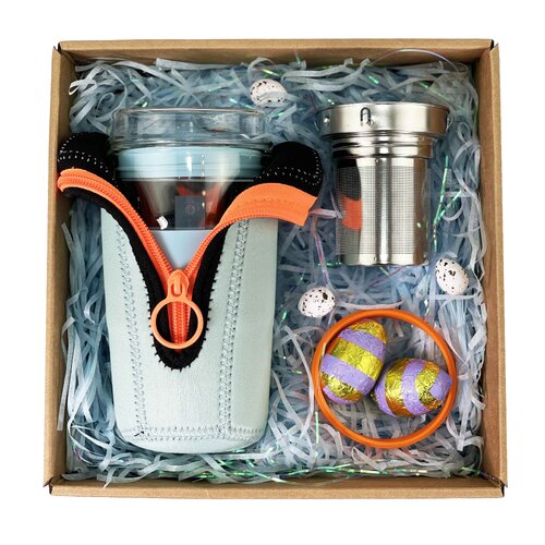 IOco Traveller Easter Gift Pack - 12oz Ocean Blue | Tea Infuser | Ocean Blue 12oz Traveller Jacket | Kumquat Orange Seal