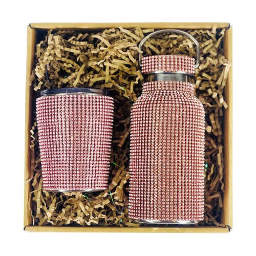 IOco Gift Pack For Her  - Pink Diamanté Water Bottle 350ml and Travel Cup 8oz