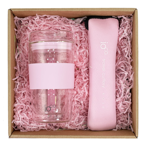 IOco Gift Pack For Her - 12oz Travel Cup Marshmallow | Travel Cutlery Rose