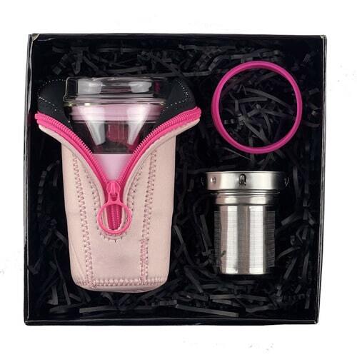 IOco Travel Cup Gift Pack - 12oz Marshmallow Pink | Tea Infuser | Hot Pink Seal | Pink Jacket