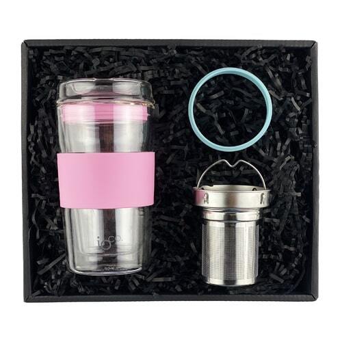 IOco Travel Cup Gift Pack - 12oz Pink Marshmallow | Tea Infuser | Ocean Blue Seal