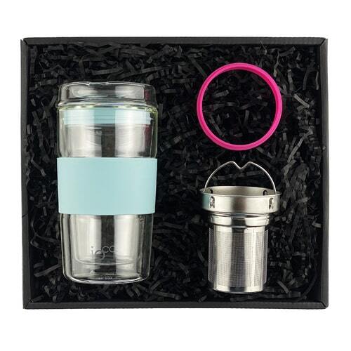IOco Travel Cup Gift Pack - 12oz Ocean Blue | Tea Infuser | Hot Pink Seal