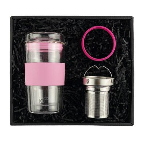 IOco Traveller Gift Pack - 12oz Marshmallow Pink | Tea Infuser | Hot Pink Seal