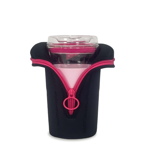 IOco 12oz Travel Cup Jacket Accessory - Black | Hot Pink Zipper