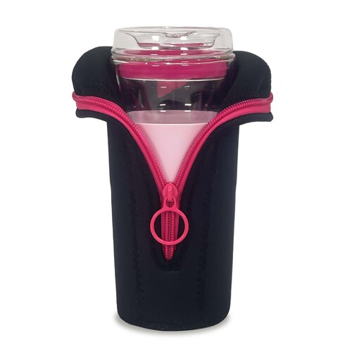 IOco 16oz Travel Cup Jacket Accessory - Black | Hot Pink Zipper