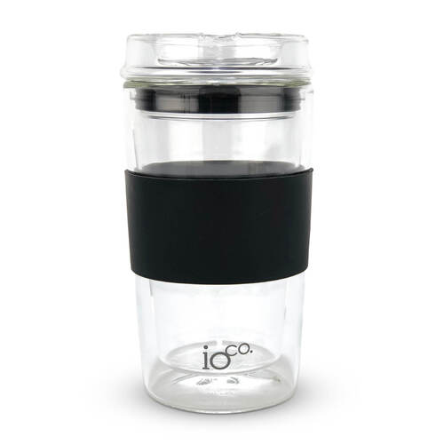IOco 12oz Reusable Glass Coffee Travel Cup  - Black Night