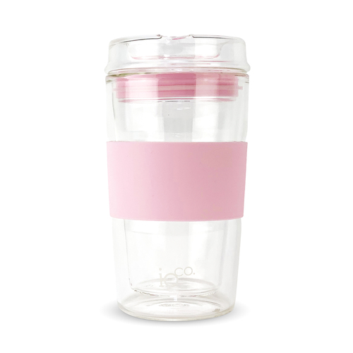 IOco 12oz ALL GLASS Tea and Coffee Traveller - Marshmallow Pink