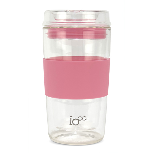 IOco 12oz ALL GLASS Glass Tea & Coffee Traveller - Dusty Rose