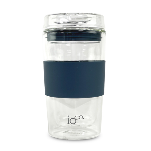 IOco 12oz Reusable Glass Coffee Travel Cup - Midnight Blue