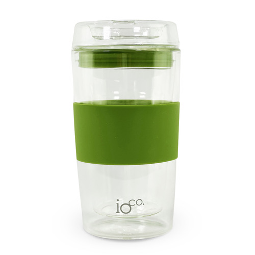 IOco 12oz ALL GLASS Tea and Coffee Traveller - Olive Green