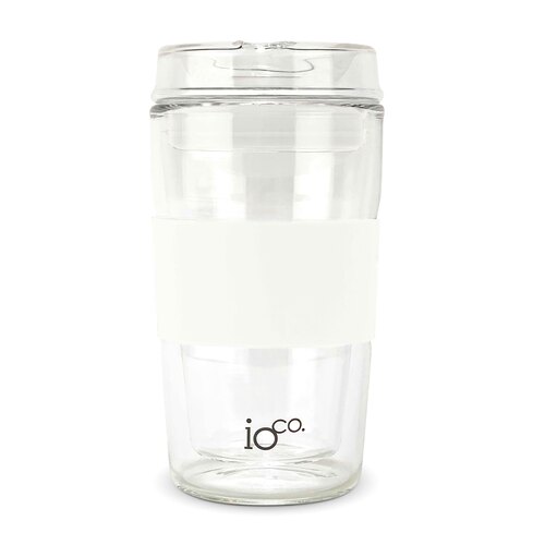 IOco 12oz Reusable Glass Coffee Travel Cup - Snow White
