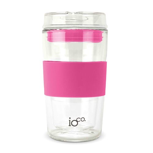 IOco 12oz Reusable Glass Coffee Travel Cup - Bossy Pink