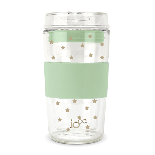NEW - IOco 12oz Glass Coffee Travel Cup - Star EDITION | Sage 