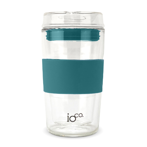 NEW - IOco 12oz Reusable Glass Coffee Travel Cup - Peacock Green