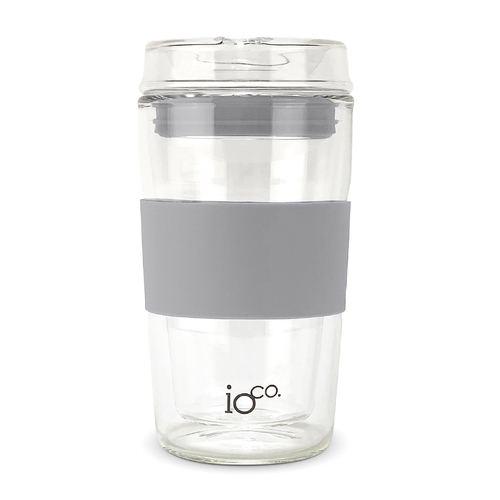 NEW - IOco 12oz Reusable Glass Coffee Travel Cup - Grey Gum