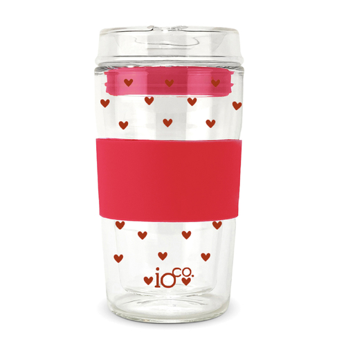 NEW - IOco 12oz Reusable Glass Coffee Travel Cup - LOVE Edition | Red