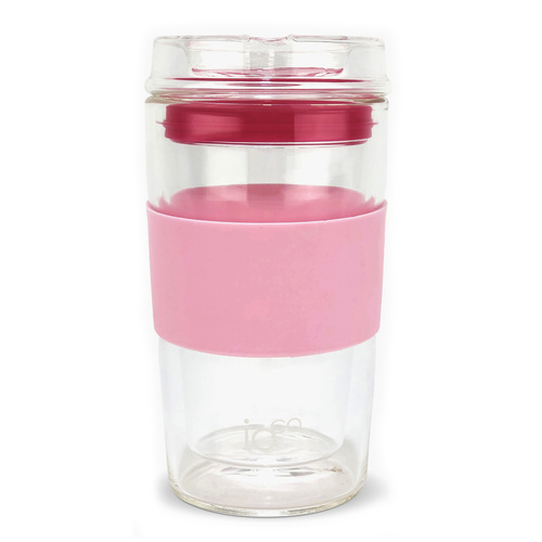 IOco 12oz Reusable Glass Coffee Travel Cup  - Dusty Rose | Hot Pink