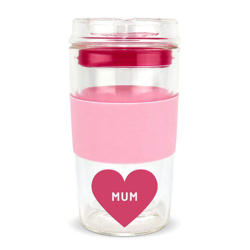 MOTHER'S DAY LIMITED EDITION - IOco 12oz Reusable Glass Coffee Travel Cup - Marshmallow | Hot Pink Seal