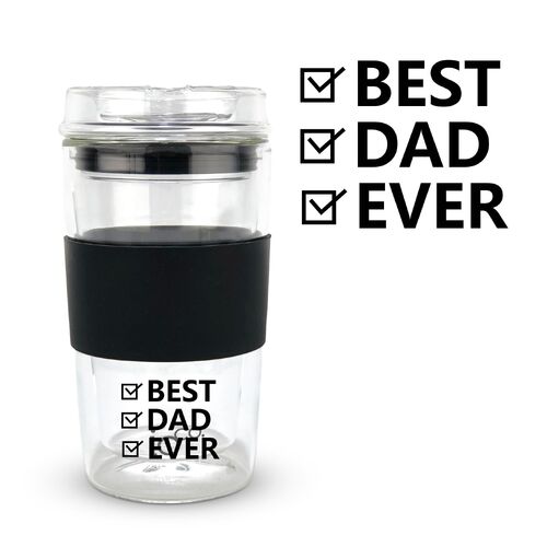 FATHER'S DAY IOco 12oz Glass Coffee Travel Cup (BEST DAD EVER)  - Black Night