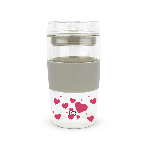 I Heart You - VALENTINE'S DAY LIMITED EDITION - IOco 12oz Reusable Glass Coffee Travel Cup - Warm Latte
