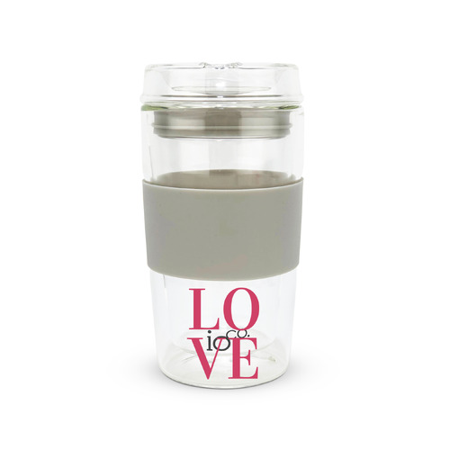 LOVE - VALENTINE'S DAY LIMITED EDITION - IOco 12oz Reusable Glass Coffee Travel Cup - Warm Latte