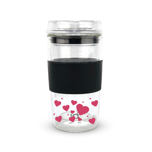 I Heart You - LIMITED EDITION - IOco 12oz Reusable Glass Coffee Travel Cup - Black Night