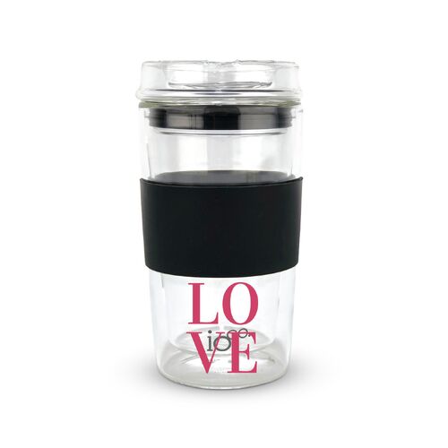 LOVE - VALENTINE'S DAY LIMITED EDITION - IOco 12oz Reusable Glass Coffee Travel Cup - Black Night