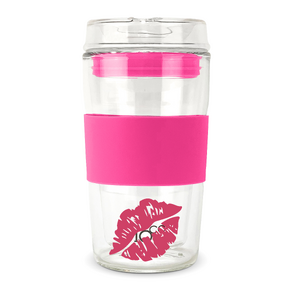 Luscious Lips - LIMITED EDITION - IOco 12oz Reusable Glass Coffee Travel Cup - Bossy Pink Lips