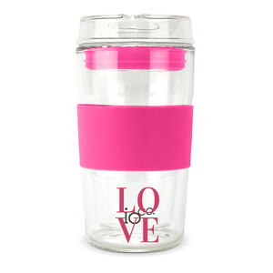 LOVE - LIMITED EDITION - IOco 12oz Reusable Glass Coffee Travel Cup - Bossy Pink LOVE