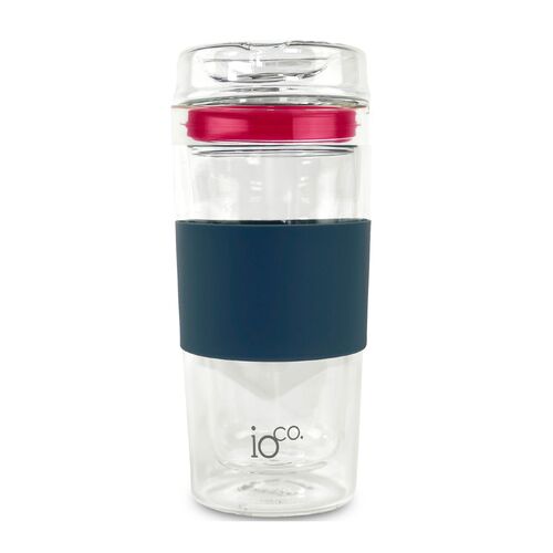 IOco 16oz Glass Tea and Coffee Travel Cup - Denim | Hot Pink