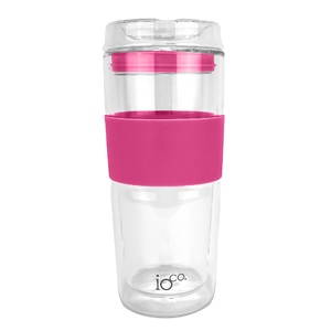 IOco 16oz Glass Tea and Coffee Travel Cup - Bossy Pink
