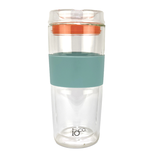 IOco 16oz ALL GLASS Glass Tea and Coffee Traveller - Ocean Blue | Kumquot Orange Seal