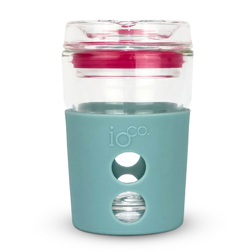 IOco 4oz Piccolo Reusable Glass Coffee Travel Cup - Ocean | Hot Pink Seal