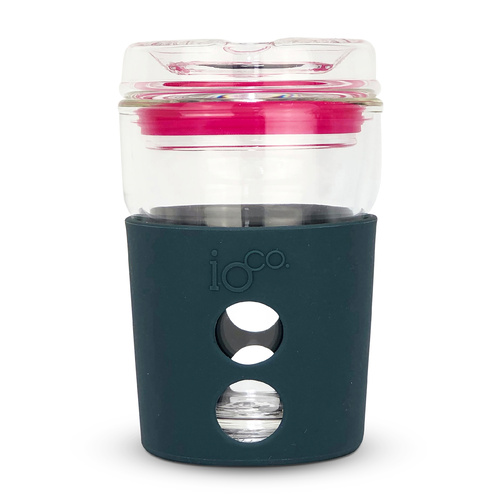 IOco 4oz Piccolo Reusable Glass Coffee Travel Cup - Midnight | Hot Pink Seal