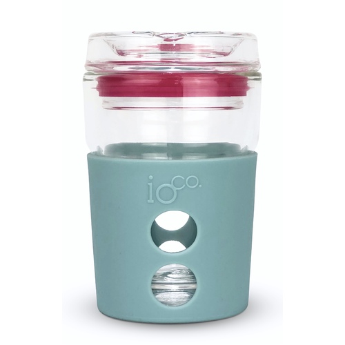 IOco 8oz ALL GLASS Coffee Traveller - Ocean Blue | Hot Pink Seal