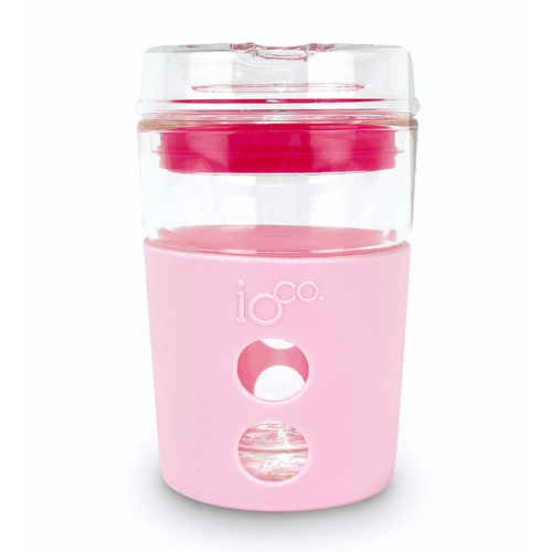 IOco 8oz Eco Glass Coffee Travel Cup - Sweet Marshmallow | Hot Pink Seal