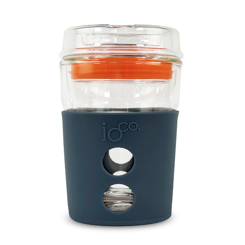 IOco 8oz Eco Glass Coffee Travel Cup - Denim | Kumquat Orange Seal