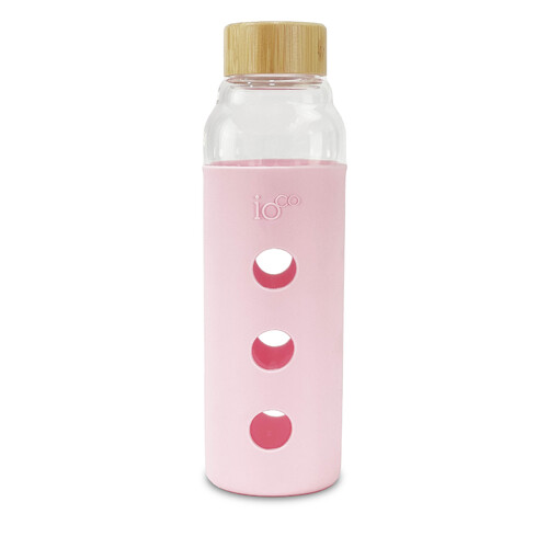IOco Glass Water Bottle with Bamboo Lid - Sweet Marshmallow Pink
