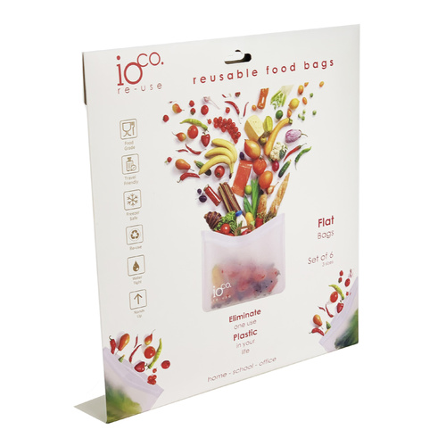 IOco Reusable Food Bags (Set of 6) - FLAT with Zip Lock