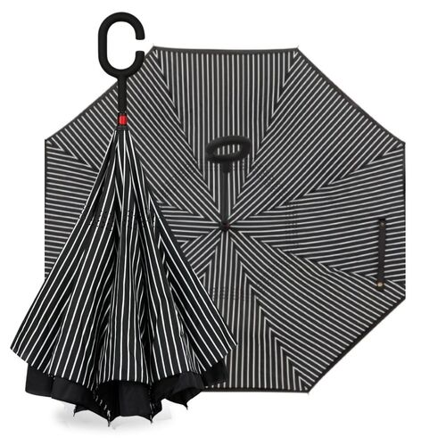 IOco Reverse Umbrella - Black & White Pinstripe