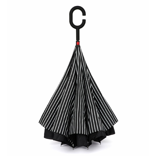 IOco Reverse Umbrella - Black & White Pinstripe