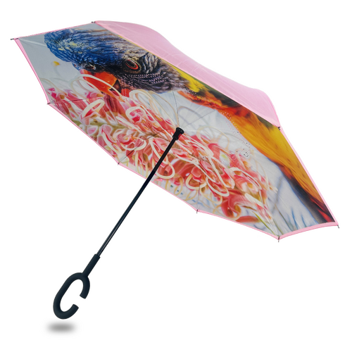 IOco Reverse Umbrella  - Rainbow Lorikeet | Pink Canopy