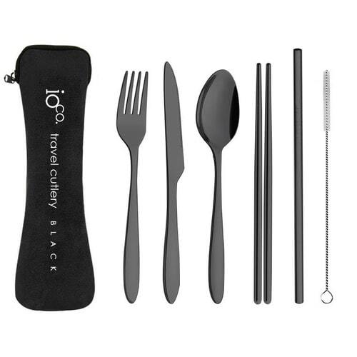 IOco re-use Stainless Steel Travel Cutlery Set of 6 - Black Cutlery | Black Case