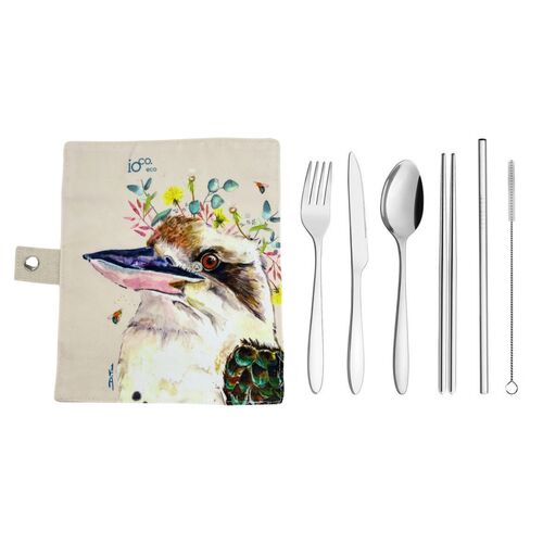 IOco Eco Travel Cutlery Wrap - Kookaburra by Dani Till | Silver Cutlery 